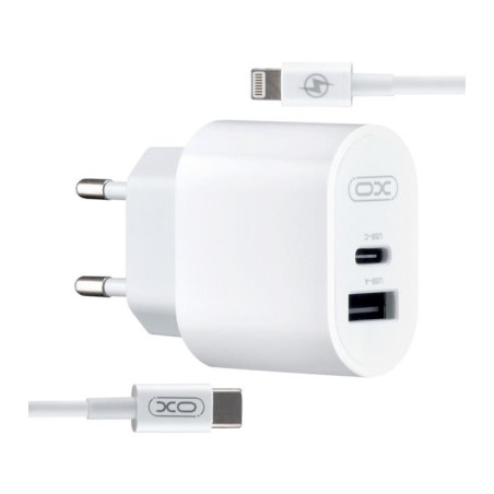 Зарядний пристрій XO L97 (1Type-C/1USB/2.4A) + Type-C - Lightning White (XO-L97-LG)