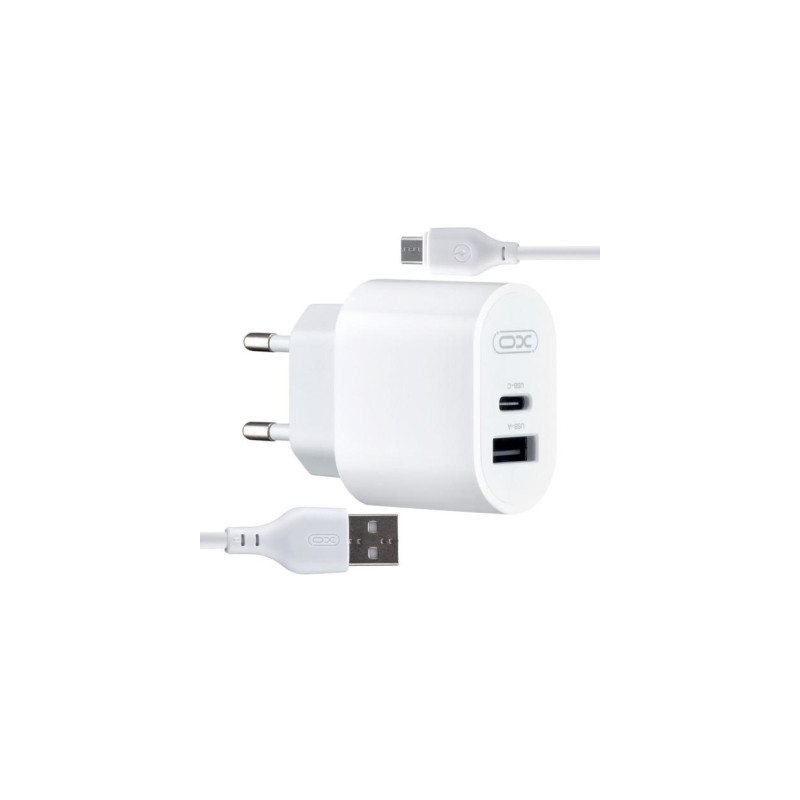 Зарядний пристрій XO L97 (1Type-C/1USB/2.4A) + USB - MicroUSB White (XO-L97-MC)