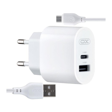Зарядний пристрій XO L97 (1Type-C/1USB/2.4A) + USB - MicroUSB White (XO-L97-MC)