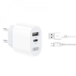 Зарядний пристрій XO L97 (1Type-C/1USB/2.4A) + USB - MicroUSB White (XO-L97-MC)