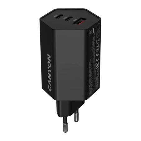 Зарядний пристрій Canyon HEXAGON 65 GaN 65W 2xPD 1xQC EU Black (CND-CHAHEX65B)