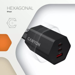 Зарядний пристрій Canyon HEXAGON 65 GaN 65W 2xPD 1xQC EU Black (CND-CHAHEX65B)