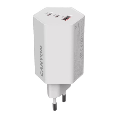 Зарядний пристрій Canyon HEXAGON 65 GaN 65W 2xPD 1xQC EU White (CND-CHAHEX65W)
