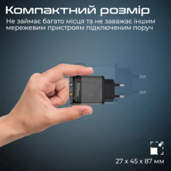 Зарядний пристрій Promate 18W 2xUSB-A (biplug-qc3.eu-bk)