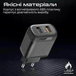Зарядний пристрій Promate 18W 2xUSB-A (biplug-qc3.eu-bk)
