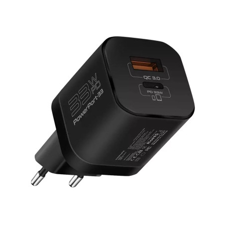 Зарядний пристрій Promate 33W USB-C + USB-A (powerport-33.black)