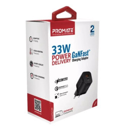 Зарядний пристрій Promate 33W USB-C + USB-A (powerport-33.black)