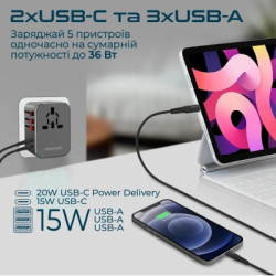 Зарядний пристрій Promate tripmate-36w.black