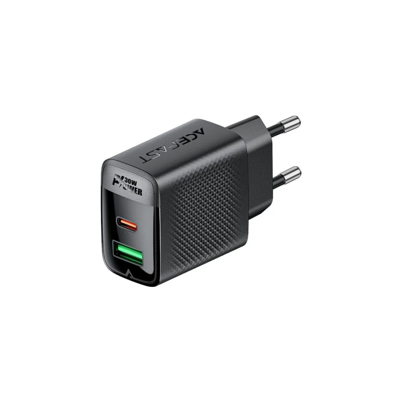 Зарядний пристрій Acefast 2xUSB 30W (USB-C+USB-A) Gan A98 Black (6974316283263)