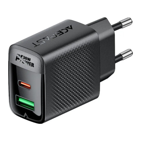 Зарядний пристрій Acefast 2xUSB 30W (USB-C+USB-A) Gan A98 Black (6974316283263)