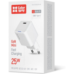 Зарядний пристрій ColorWay GaN Mini 25W PD Port PPS USB-C white (CW-CHS052PD-WT)