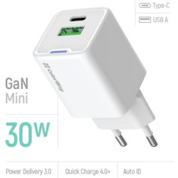Зарядний пристрій ColorWay GaN Mini 30W PD Port PPS USB (Type-C PD + USB QC4.0) white (CW-CHS053PD-WT)