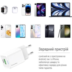 Зарядний пристрій ColorWay GaN Mini 30W PD Port PPS USB (Type-C PD + USB QC4.0) white (CW-CHS053PD-WT)