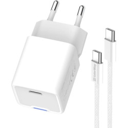 Зарядний пристрій ColorWay GaN Mini 30W PD Port PPS USB-C white + cable Type-C (CW-CHS054PDC-WT)