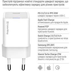 Зарядний пристрій ColorWay GaN Mini 30W PD Port PPS USB-C white + cable Type-C (CW-CHS054PDC-WT)