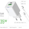 Зарядний пристрій ColorWay GaN Mini 35W PD Port PPS USB (Type-C PD + USB QC4.0) cable Type-C (CW-CHS055PDC-WT)