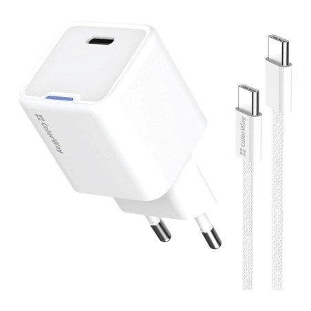 Зарядний пристрій ColorWay GaN Mini 35W PD Port PPS USB-C white cable Type-C (CW-CHS056PDC-WT)
