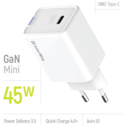 Зарядний пристрій ColorWay GaN Mini 45W PD Port PPS USB-C white (CW-CHS057PD-WT)