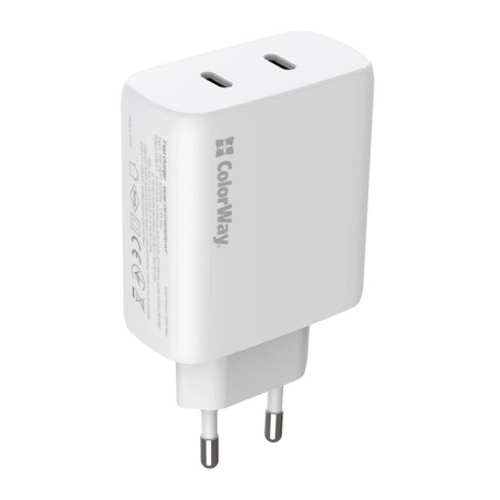 Зарядний пристрій ColorWay GaN Mini 50W PD Port PPS USB (Type-C PD 30W + Type-C PD 20W) white (CW-CHS050PD-WT)