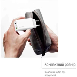 Зарядний пристрій ColorWay GaN Mini 65W PD Port PPS USB (USB-2C1A) cable Type-C&Lightning (CW-CHS058PDCL-WT)