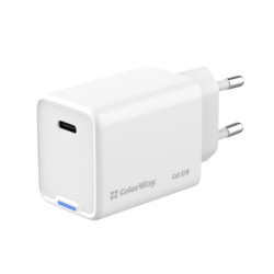 Зарядний пристрій ColorWay GaN Mini 65W PD Port PPS USB-C white (CW-CHS049PD-WT)