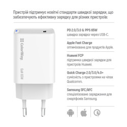 Зарядний пристрій ColorWay GaN Mini 65W PD Port PPS USB-C white (CW-CHS049PD-WT)