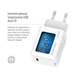 Зарядний пристрій ColorWay GaN Mini 65W PD Port PPS USB-C white (CW-CHS049PD-WT)