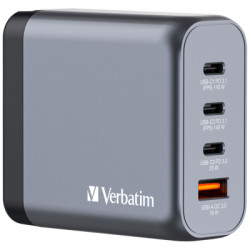 Зарядний пристрій Verbatim GaN 140 W 4 ports (2xUSB-C-140 W,USB-C 20 W /USB-A -3.0) (32203)