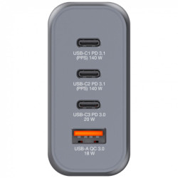 Зарядний пристрій Verbatim GaN 140 W 4 ports (2xUSB-C-140 W,USB-C 20 W /USB-A -3.0) (32203)