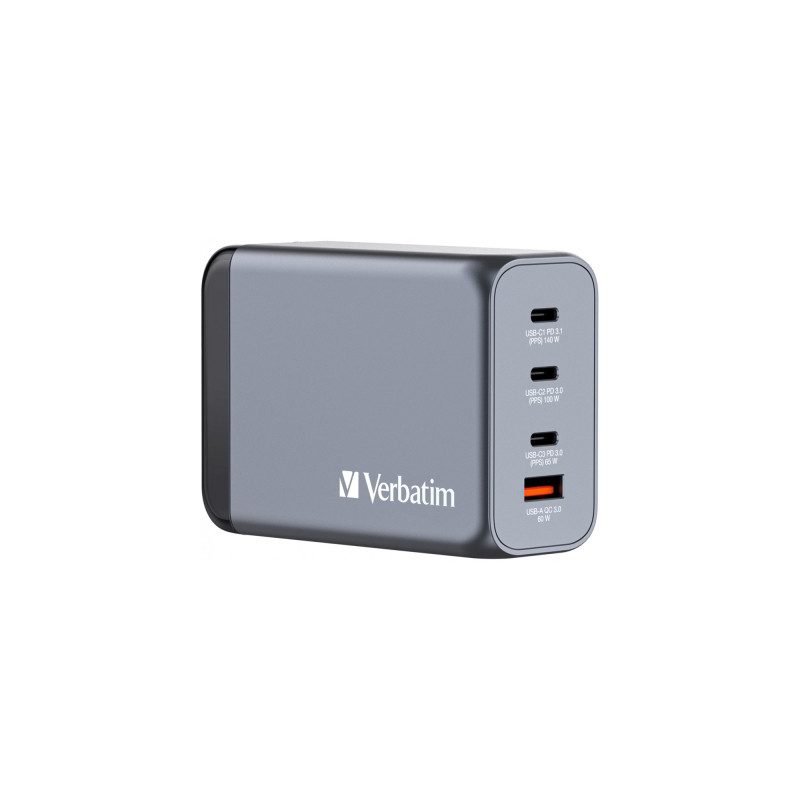 Зарядний пристрій Verbatim GaN 240 W 4 ports (USB-C-140 W,USB-C-100 W,USB-C-65 W /USB-A -3.0) (32205)