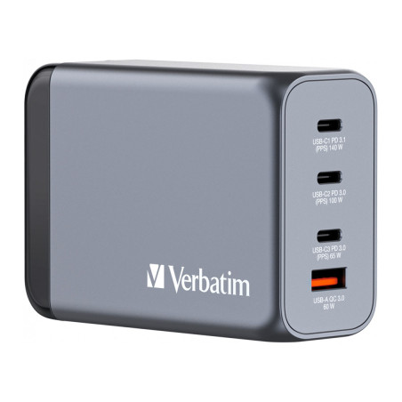 Зарядний пристрій Verbatim GaN 240 W 4 ports (USB-C-140 W,USB-C-100 W,USB-C-65 W /USB-A -3.0) (32205)