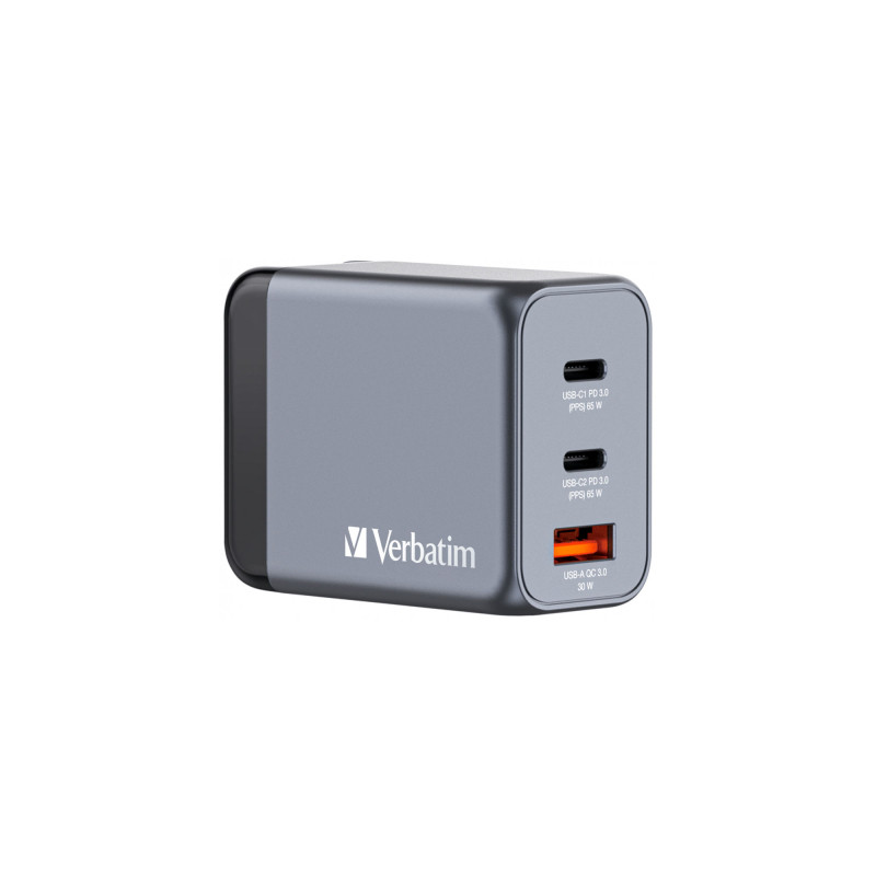 Зарядний пристрій Verbatim GaN 65 W 3 ports (2xUSB-C-65 W /USB-A -3.0) (32201)