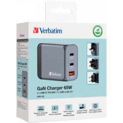 Зарядний пристрій Verbatim GaN 65 W 3 ports (2xUSB-C-65 W /USB-A -3.0) (32201)