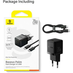 Зарядний пристрій Baseus Palm Fast Charger 1C 20W + Cable 1.0m Type-C 60W black (P10111602113-01)