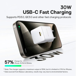 Зарядний пристрій Baseus Palm Fast Charger 1C 30W + Cable 1.0m Type-C 60W white (P10111605213-01)