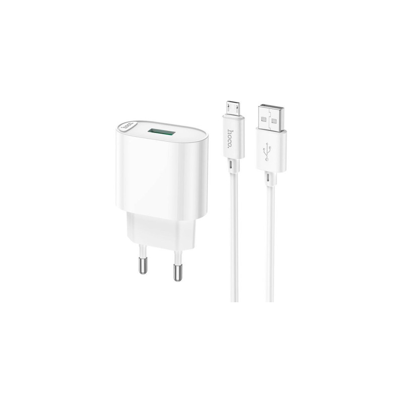 Зарядний пристрій HOCO C109A Fighter USB QC3.0 + cable Micro 5P White (6931474784827)