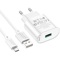 Зарядний пристрій HOCO C109A Fighter USB QC3.0 + cable Micro 5P White (6931474784827)
