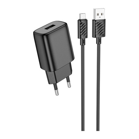 Зарядний пристрій HOCO C134A Solid USB + cable USB to Micro 5P Black (6942007621335)