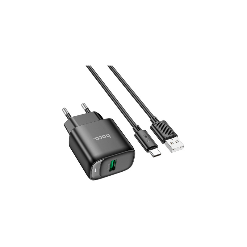 Зарядний пристрій HOCO C140A Smart USB QC3.0 + cable USB to USB-C Black (6942007627825)