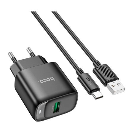 Зарядний пристрій HOCO C140A Smart USB QC3.0 + cable USB to USB-C Black (6942007627825)