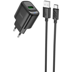 Зарядний пристрій HOCO C140A Smart USB QC3.0 + cable USB to USB-C Black (6942007627825)