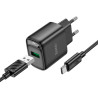 Зарядний пристрій HOCO C140A Smart USB QC3.0 + cable USB to USB-C Black (6942007627825)