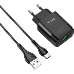 Зарядний пристрій HOCO C72Q Glorious USB QC3.0 + cable USB to USB-C 18W Black (6931474732545)