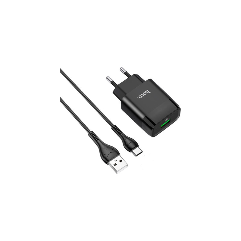 Зарядний пристрій HOCO C72Q Glorious USB QC3.0 + cable USB to USB-C 18W Black (6931474732545)