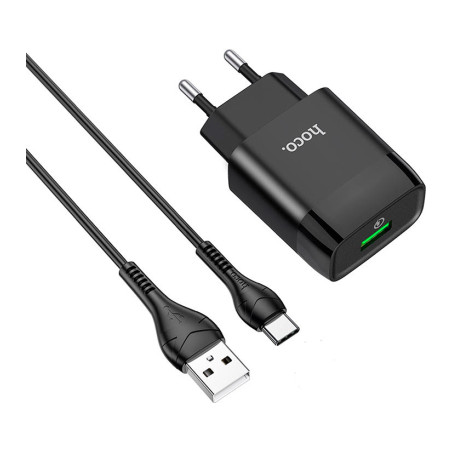 Зарядний пристрій HOCO C72Q Glorious USB QC3.0 + cable USB to USB-C 18W Black (6931474732545)