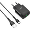 Зарядний пристрій HOCO C72Q Glorious USB QC3.0 + cable USB to USB-C 18W Black (6931474732545)