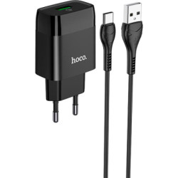 Зарядний пристрій HOCO C72Q Glorious USB QC3.0 + cable USB to USB-C 18W Black (6931474732545)