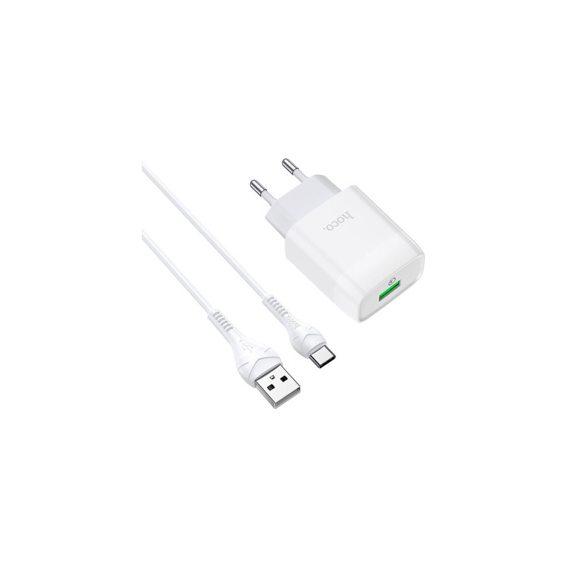 Зарядний пристрій HOCO C72Q Glorious USB QC3.0 + cable USB to USB-C 18W White (6931474732552)