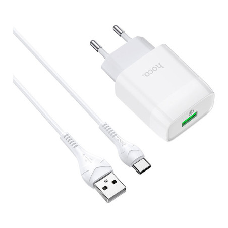 Зарядний пристрій HOCO C72Q Glorious USB QC3.0 + cable USB to USB-C 18W White (6931474732552)