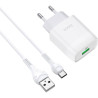 Зарядний пристрій HOCO C72Q Glorious USB QC3.0 + cable USB to USB-C 18W White (6931474732552)